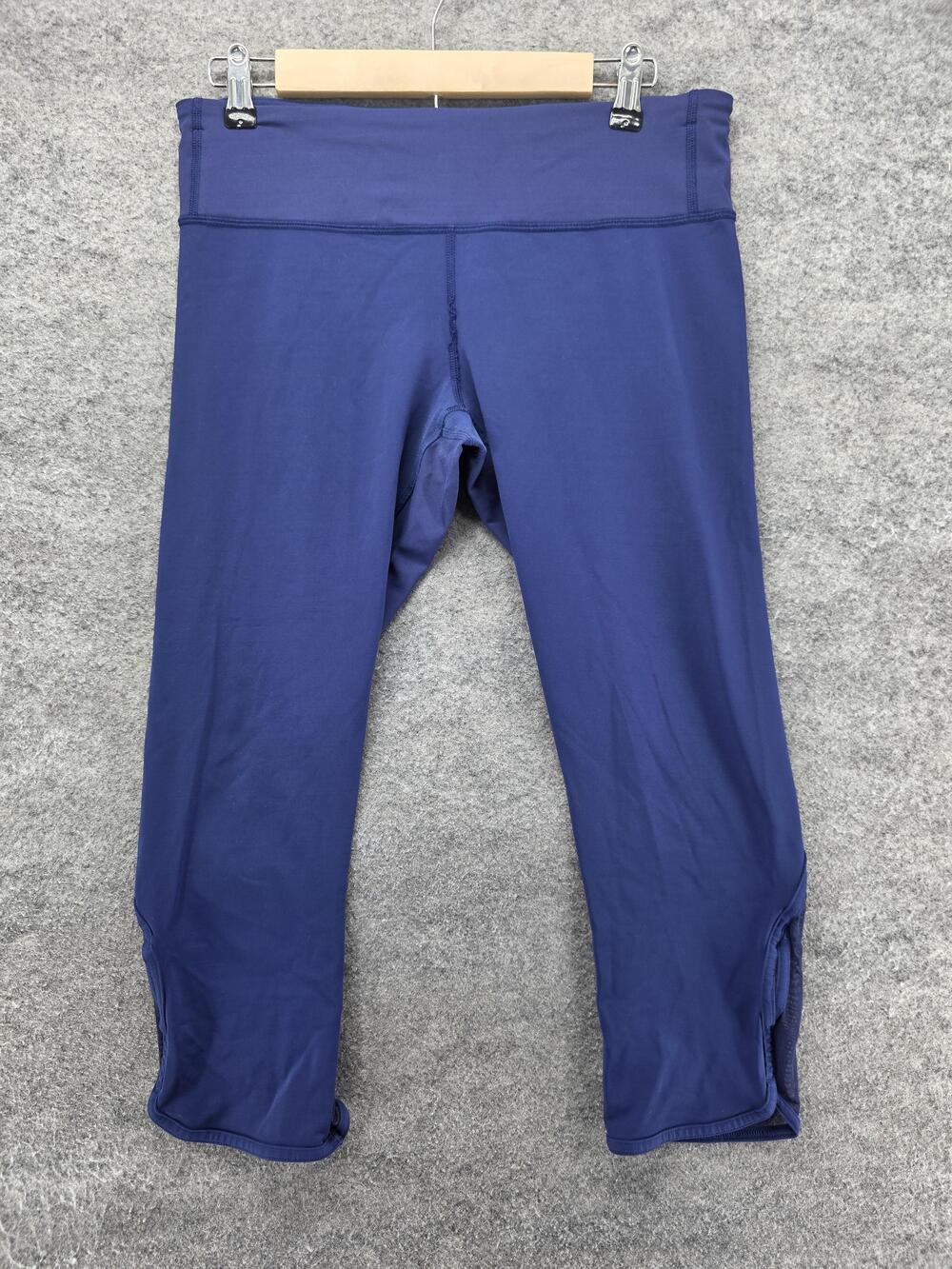 Lululemon Capri Leggings Womens 10 Blue Pockets Mesh Zip Back Athletic Yoga
